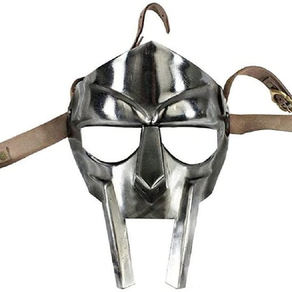 Hand-made, MF Doom,Gladiator's mask,Mad-villain mask with silver/ golden finish ,Halloween gift,