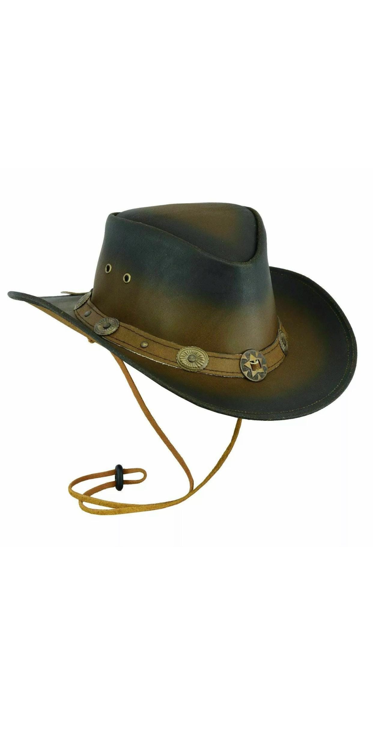 Rixom Leather Cowboy Hat - Top Grain Leather, Australian Western Bush Style With Chin Strap 2 thumbnail image