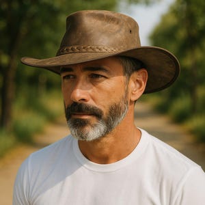 Australischer Westernhut aus echtem Leder für Herren und Damen, Cowboyhut im braunen Faltbaren Buschhut, Größen S-XXL