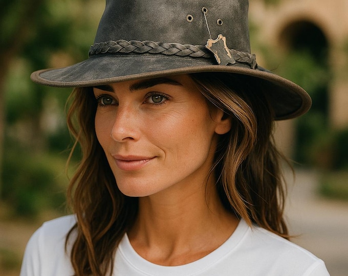 Women Real Leather Australian Western Style Hat Ladies Cowboy Bush Hats