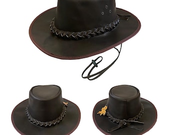 New Brown Bidding Leather Western Aussies Style Leather Cowboy Hat S-XXL