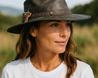 Dames echt leer Australische westerse stijl hoed dames cowboy noodlijdende opvouwbare bush hoed
