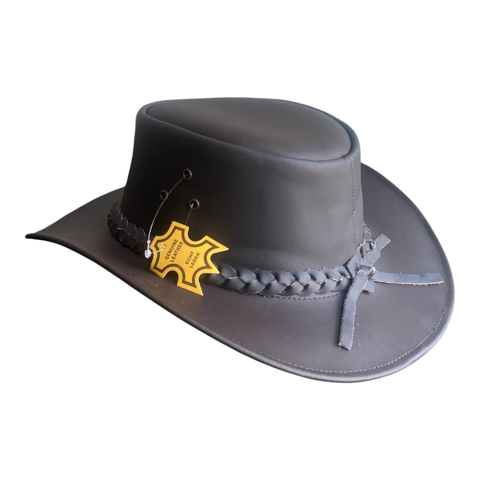 7449 Austrailian Genuine Leather Western Style Cowboy Hat Wide Brim Real Leather Cowboy Hat for Men Women Western Australian Outback  main image 2