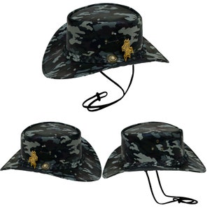 Grey Camouflage Western Style Leather Unisex Cowboy Outback Real Leather  Hat Size S-XXL