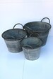 Set Of 3 Round Vintage Zinc Galvanised Metal Garden Flower Planter Tub Pot (M) 