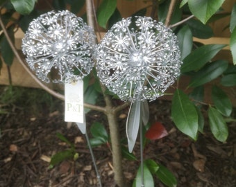 Pair Of Dandelion Flower Garden Stake Sliver