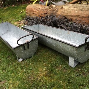 Pair Of Metal Trough Vintage Style Grey Zinc Galvanised Metal Garden Planter Flower Tub Pot