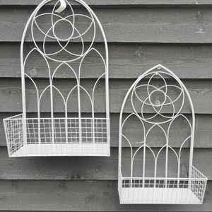 Pair Of Metal Wall Planters Flower Vintage Grey Finish Garden & Home Fence