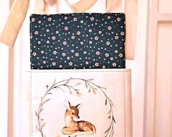 Baby bed organizer with woodland animals, customizable hanging storage, changing mat organizer, hanging bag, bed bag, hanging storage bedware