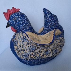 Poule chauffe-œufs, poule de Pâques, chauffe-œufs cousu pour 6 œufs, poule, poule en tissu, poule chauffe-œufs, décoration de Pâques, poule en tissu