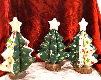 Mini Christmas trees, sewn, small handmade 3D Christmas tree 14 cm high, Christmas gift, fabric decoration, table decoration