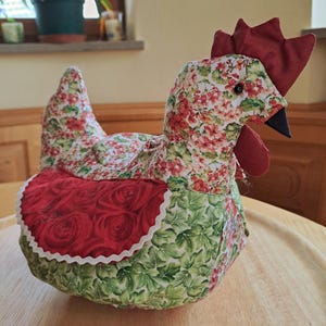 Scaldauova a forma di pollo, scaldauova grande, pollo cucito, gallina, pollo di stoffa, pollo con uova, pollo di Pasqua, decorazione da tavola, pollo riscaldante, decorazione di Pasqua