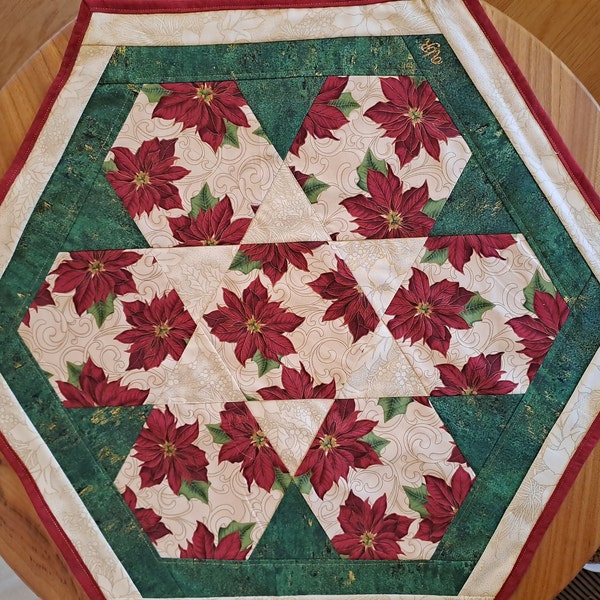 sechseckige Tischdecke für Advent und Weihnacht,  Patchwork, Weihnachten