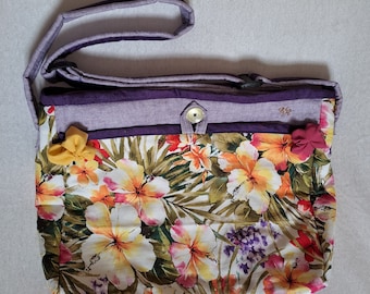 Colorful shopper with flowers and zipper, Hawaiian leisure bag, tropical shoulder bag, everyday bag, shopping bag, summer bag