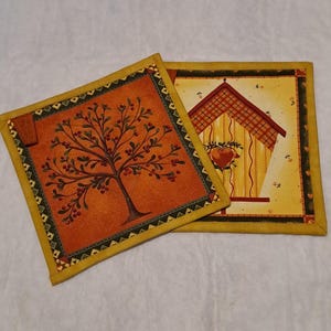 Kleurrijke, herbruikbare katoenen pannenlappen in patchworktechniek, set van 2 onderzetters, pannenlappen voor in de keuken, handgemaakt cadeau voor een housewarming