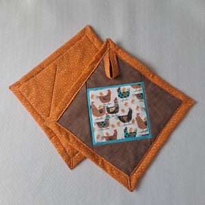 Agarraderas utilizables con motivo de pollo, par, cosidas, agarraderas de tela, agarraderas de cocina, decoración de cocina, regalo para el hogar, amantes del pollo