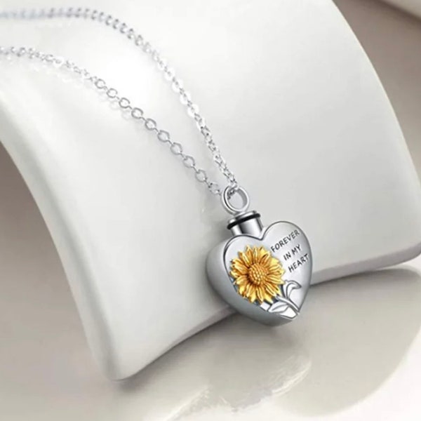 Heart Cremation Sunflower Pendants Necklace Memorial Ashes Keepsake Urn Necklace