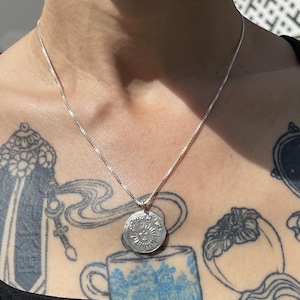 Sun god Surya / om surya deva / stamped sterling silver pendant talisman necklace on sterling silver chain