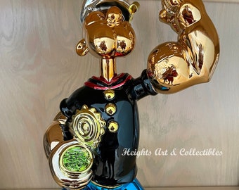 Custom 15” Candy Chrome Black Popeye The Sailor Man Wynn Statue Sculpture Pop Art!!