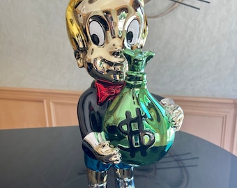 Benutzerdefinierte 16-Zoll-Chrom-Richie-Rich-Holding-Geldtasche-Statue Skulptur Alec Monopoly Pop Art