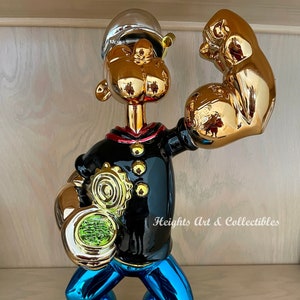 Custom 15” Candy Chrome Black Popeye The Sailor Man Wynn Statue Sculpture Pop Art!!