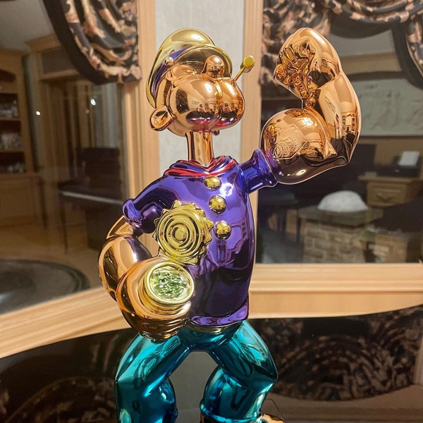 Custom 15” Candy Chrome Purple Popeye The Sailor Man Wynn Statue Sculpture Pop Art!!