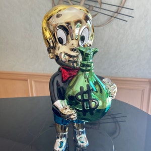 Personalizzato 16 "Chrome Richie Rich Holding Money Bag Statua Scultura Alec Monopoly Pop Art