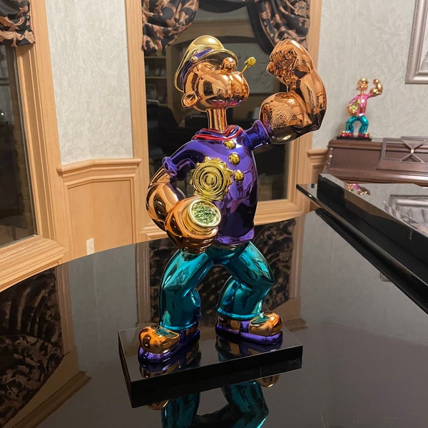 Custom 15” Chrome Popeye Statue Sculpture Jeff Koons Pop Art!!