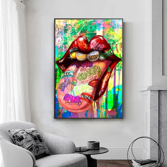 Rolling Stones (Lips Album Cover Canvas Print, 40 x 40 cm, Multi-Colour