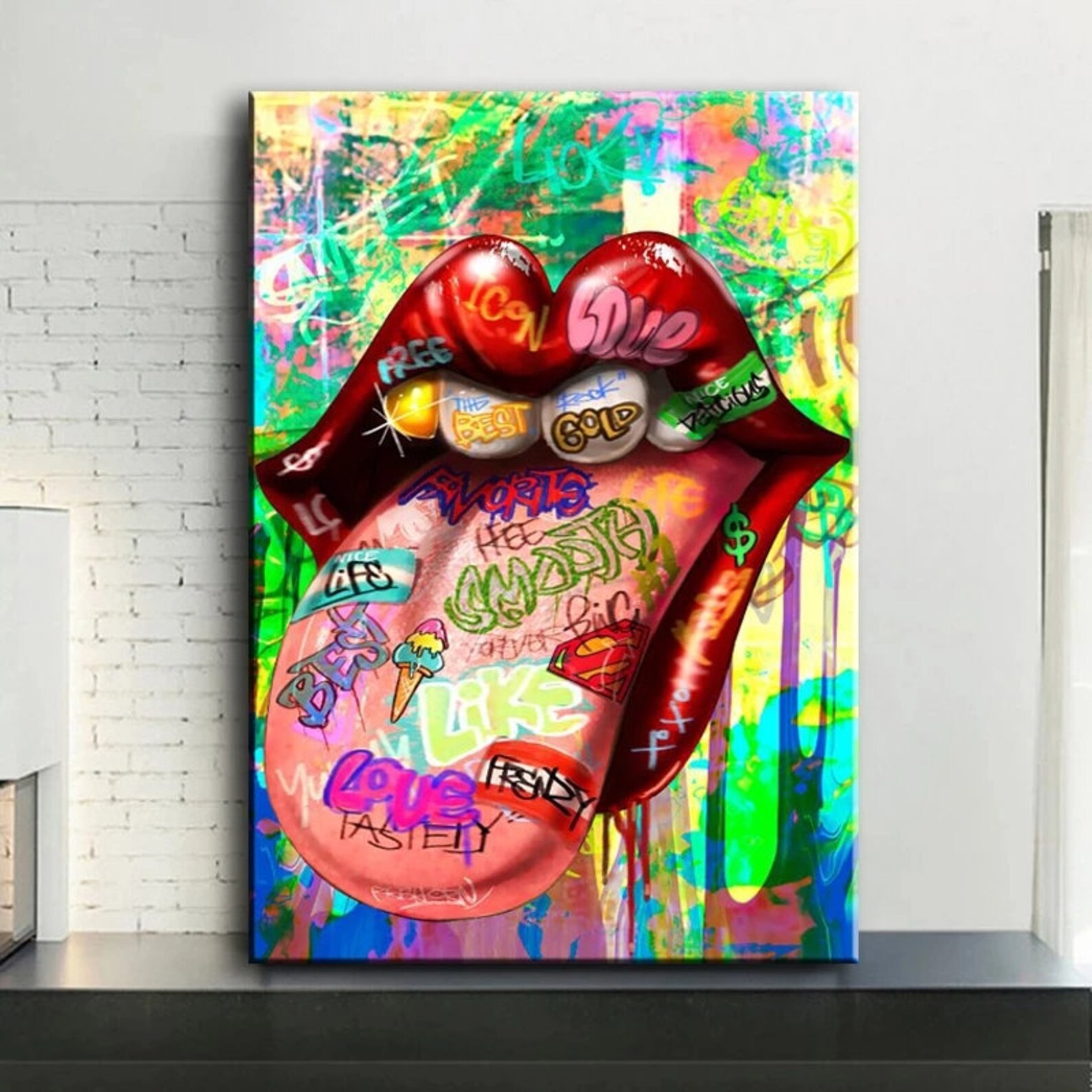 Rolling Stones Colorful Contemporary Graffiti Pop Art Canvas Print Wall ...