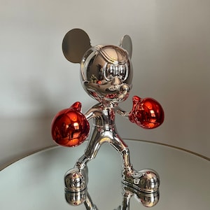 Custom 15” Candy Chrome Silver Boxing Mickey Mouse with Boxing Gloves Statue Sculpture Pop Art!!