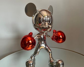 Candy Chrome Silver Boxing Mickey Mouse Statue - Pop Art Sculpture