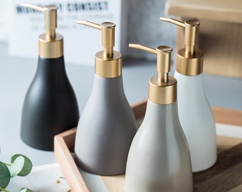 Shampoo Conditioner Bottles With Gold Pump Dispenser, Refillable Ceramics Bottles,  For Hand Soap, Cream, Body Wash, Gift for home Bathroom