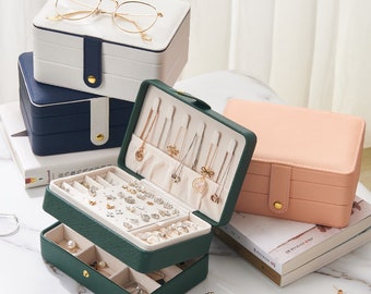 Travel Jewelry Box for Women, Double-layer Leather Stylish Jewelry Case for Girls, A Gift for Her/Christmas Gift