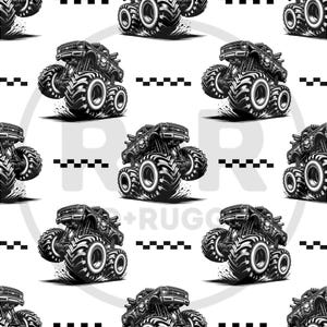 Monstertruck Nahtlos, Junge Nahtlose Datei, LKW Stoffdesign, Big Truck Racing, Monstertruck Digitales Papier