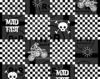 Motocross Boy Seamless File... Checkered Digital Paper... Repeating Background