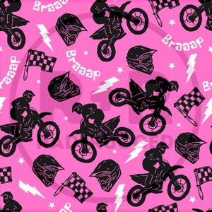 Nur ein Mädchen, das Rennen liebt, Motocross-Mädchen-nahtloses Muster, rosa Dirt Bike-Mädchen, Mädchen, das digitales Papier läuft, Motocross-Schwester