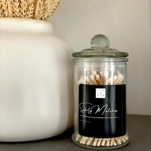 White Safety Matches | Glass Jar Decorative Match Bottle | Fancy Matches in a Bottle | 3 " Matches and Striker | Decor Matches