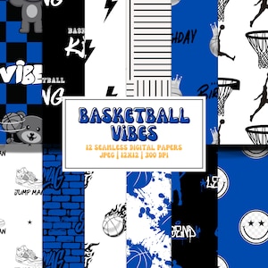 Modèle d'impression de tissu sans couture de basket-ball, sublimation de tissu de sports d'étoiles, cerceaux de basket-ball d'anniversaire pour garçon, décoration de fête numérique