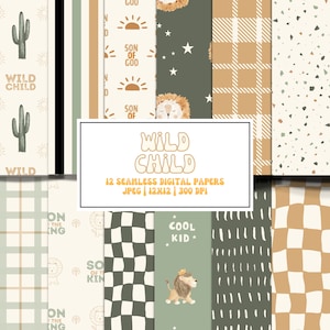 Wüsten Kaktus Nahtlose Stoffdruckmuster, Dschungel-Thema Digitales Papier, Hintergrund für Kinder Safari Thema Babyparty, Boho-Geburtstagsfeier
