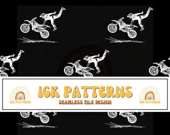 Motocross Seamless Fabric Pattern | Motorcycle Digital Paper | Background for Kids Dirt Bike Party