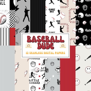 Baseball Seamless Fabric Print Pattern, Allstar Sports Birthday Wallpaper, Baseball Digital Scrapbook Paper, Boys Repeating Patterns