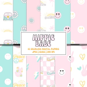 Retro Seamless Digital Paper Pattern for Kids Party Background for Hippie Girl Birthday