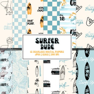SURF Seamless Pattern Design Summer Fabric Patterns for Surfer Kids Party The Big One Digital Background