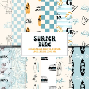 SURF Seamless Pattern Design Summer Fabric Patterns for Surfer Kids Party The Big One Digital Background