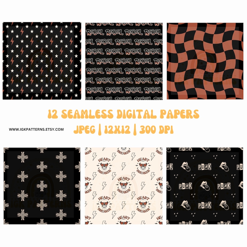 Punk Rock Skeleton Fabric Print Pattern: Rockstar Digital Paper (JPG ...
