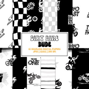 Motif de tissu sans couture de motocross Fond de papier numérique de moto pour la fête de vélo de saleté d'enfants