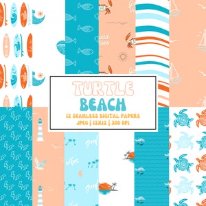 Paquete de papel digital sin costuras con diseño de animales marinos del océano Turtle Cove, surf tropical de verano, Crustaceancore sin costuras, patrón de impresión de tela de verano