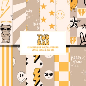 Two Rad... Yellow Checkered Pattern... Boy Seamless File... Teddy Bear Digital Paper... Backgrounds for Kids One Happy Dude Party