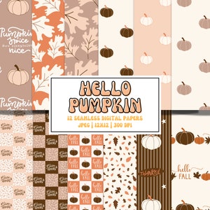 Fall Seamless Pattern of Pumpkins Digital Paper for Thanksgiving Party